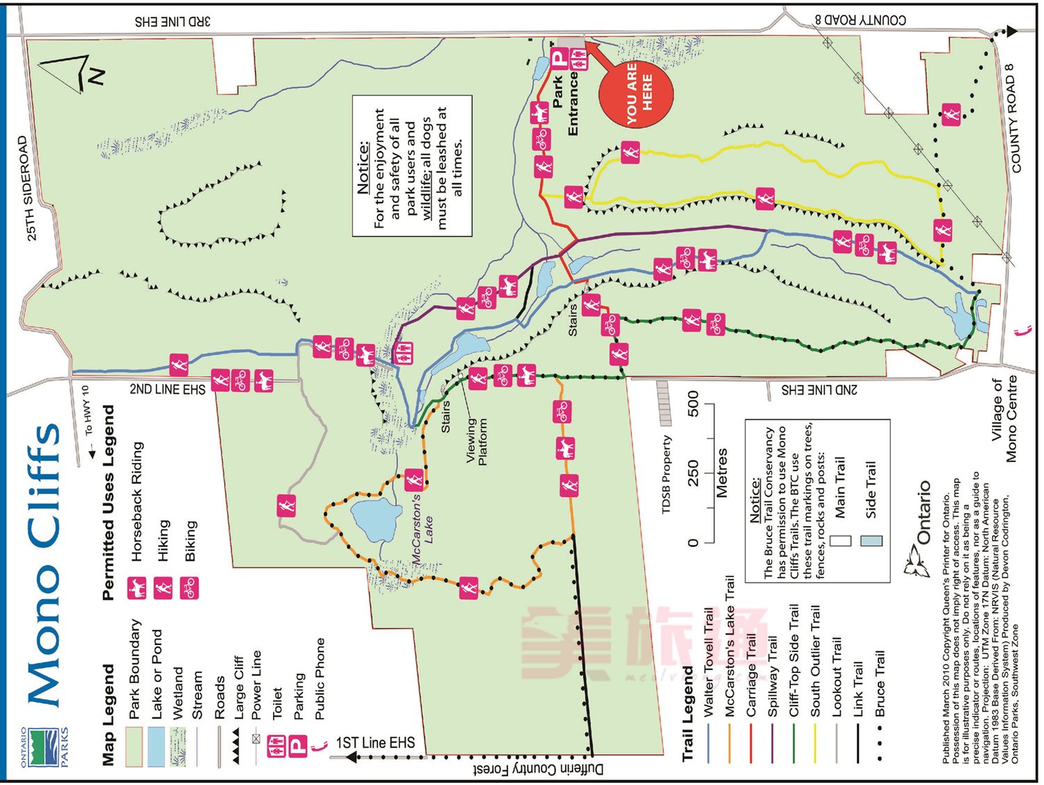 Mono Cliffs Provincial Park Trail Map