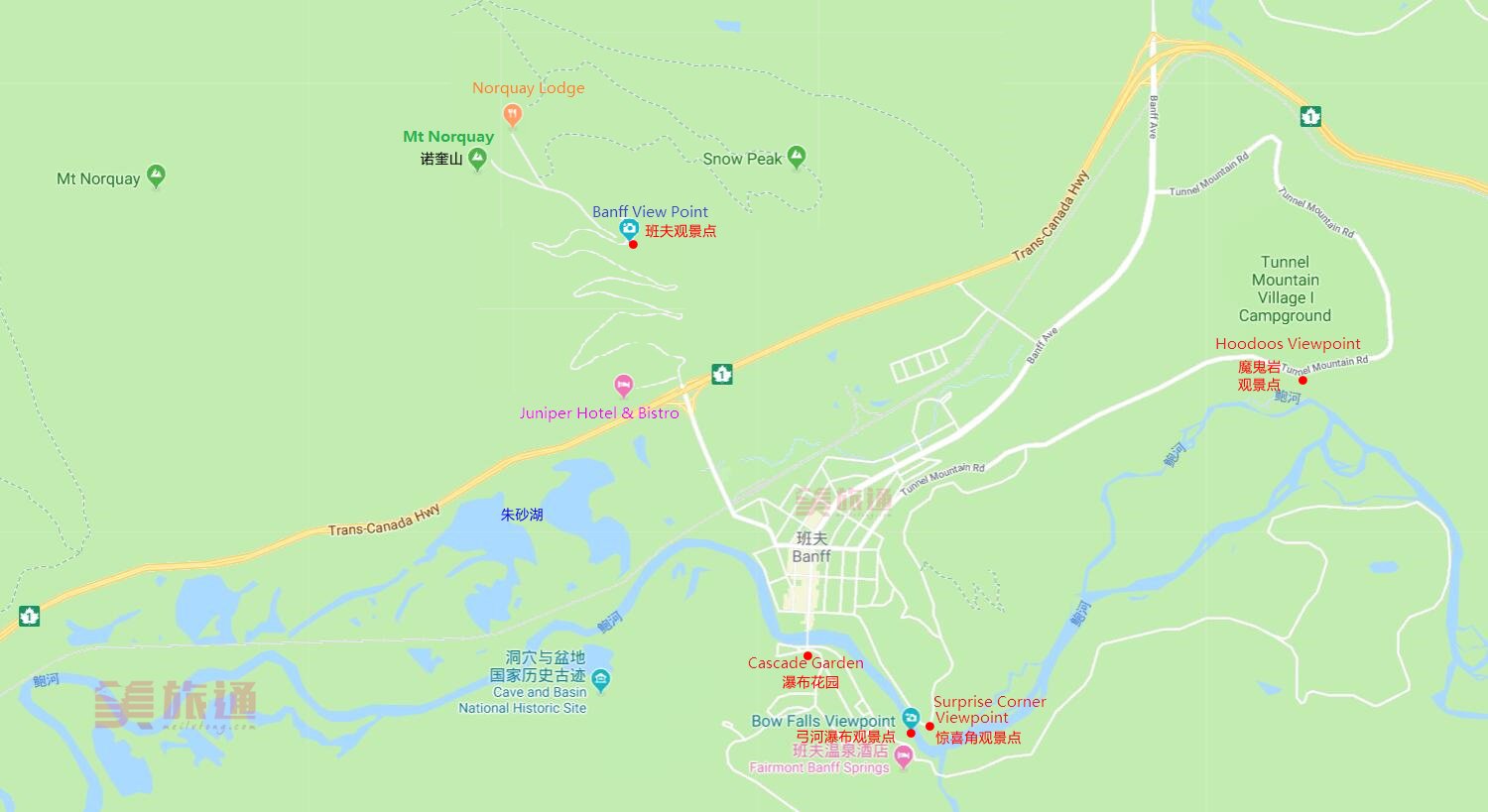 班夫旅游景点地图 班夫旅游景点地图