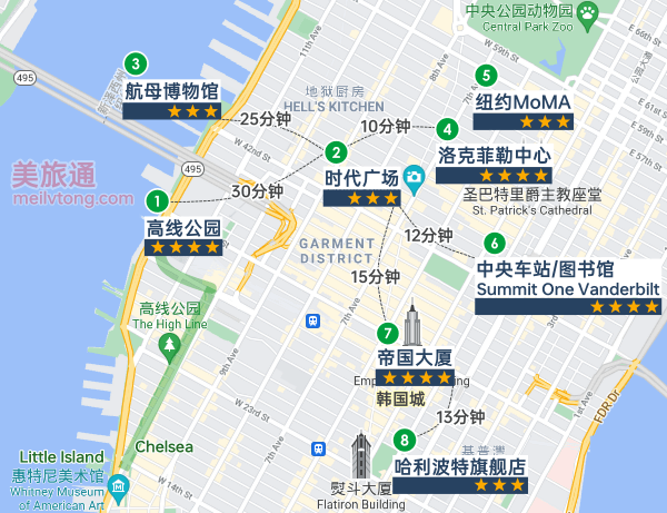 纽约地图 2024 - 中文景点标注